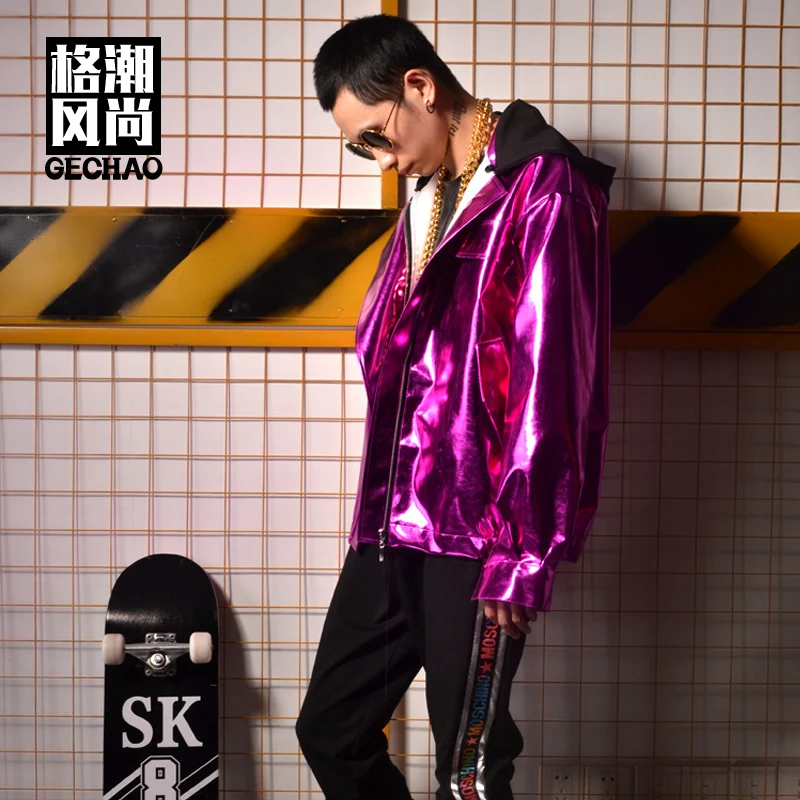 Куртка мужская из искусственной кожи с капюшоном Фиолетовый пиджак свободного