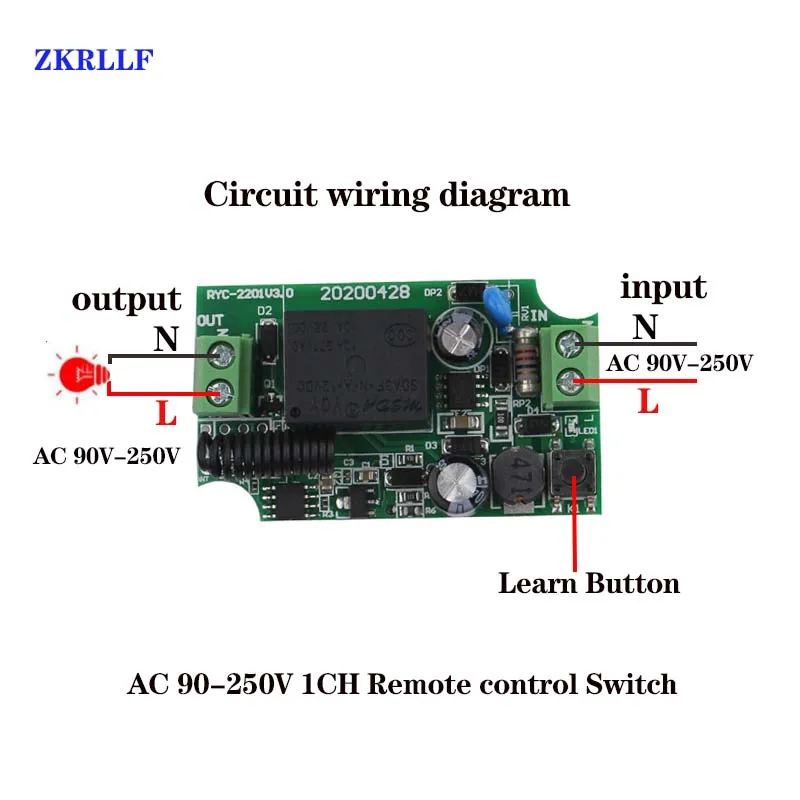 433Mhz Universal AC 110V 220V 1 CH Wireless Remote Control Switch Relay Receiver Module 4 CH RF LED Remote Transmitter Light DIY images - 6