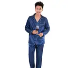 Шелковый Атласный мужской пижамный комплект, модная одежда для сна, однотонный костюм с длинным рукавом для пар
