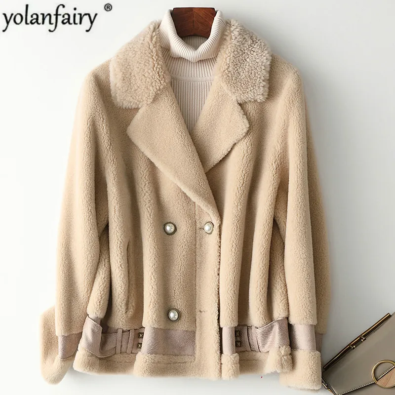 

Женское пальто с натуральным мехом, осенне-зимняя куртка из овечьего меха, корейское однотонное теплое шерстяное легкое пальто Mujer Invierno 2020 Ydf902 YY537