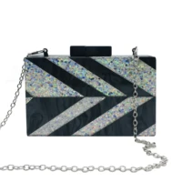 trendy acrylic clutch purse luxury black silver glitter patchwork handbag casual party shoulder crossbody bags chic women wallet