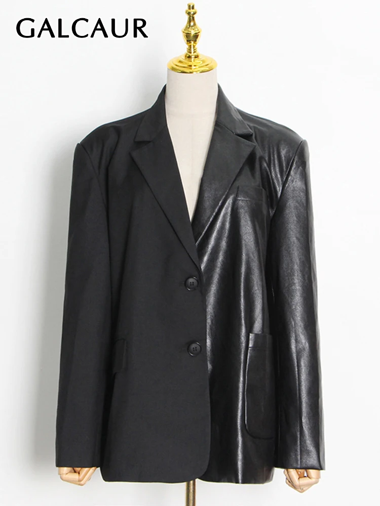 

Повседневный однотонный Блейзер GALCAUR для женщин, Свободное пальто с отложным воротником и длинными рукавами, с карманами в стиле пэчворк, же...