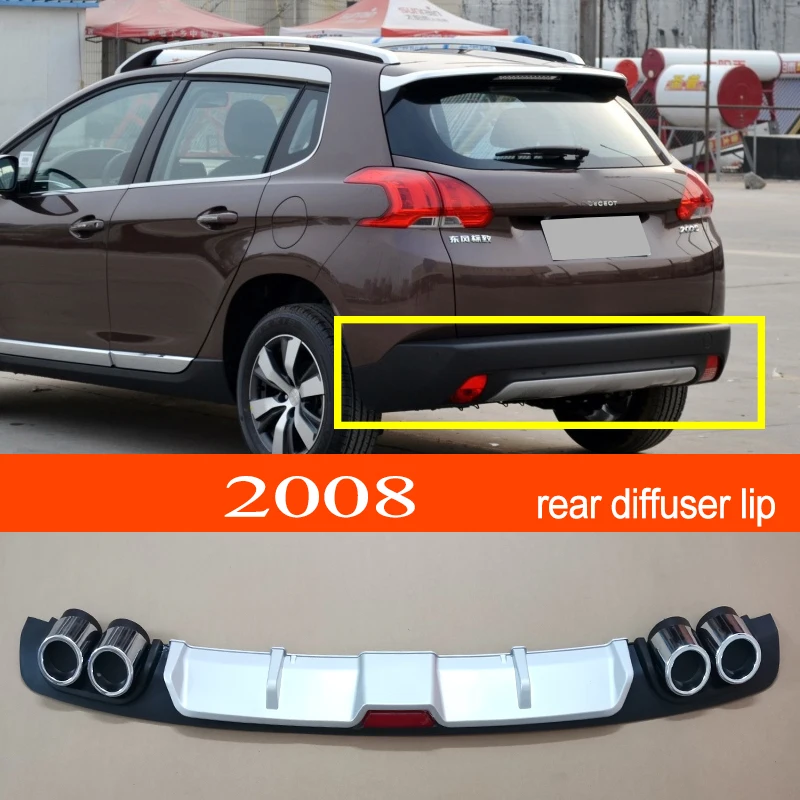 

2008 ABS Plastic Silver / Black Car Rear Bumper Rear Diffuser Spoiler Lip for Peugeot 2008 Hatchback