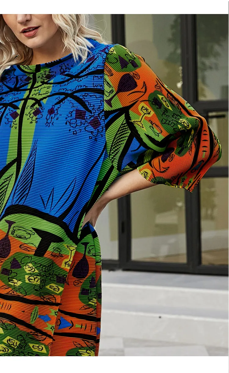 

2020 Fall Winter African Vintage Indie women Clothes Long Pleated Turtleneck plus size Three Quarter designer fashion dress