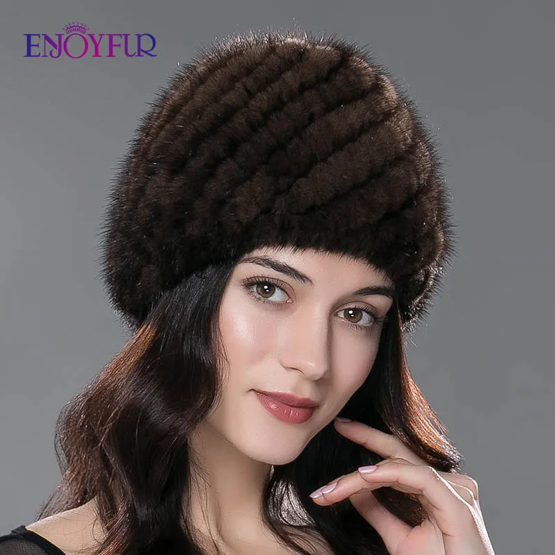 Женская теплая меховая шапка ENJOYFUR, толстая шапка бини из натурального меха норки в форме ананаса на зиму