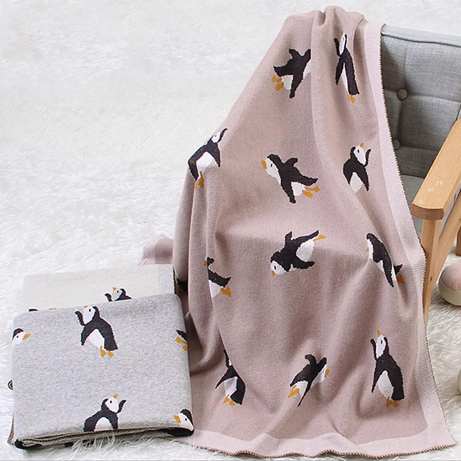 

100x80cm Knitted Cartoon Penguin Baby Blanket Infant Stroller Cover Swaddle Wrap For Bed Sofa Kids Swaddling Wrap Baby Blankets