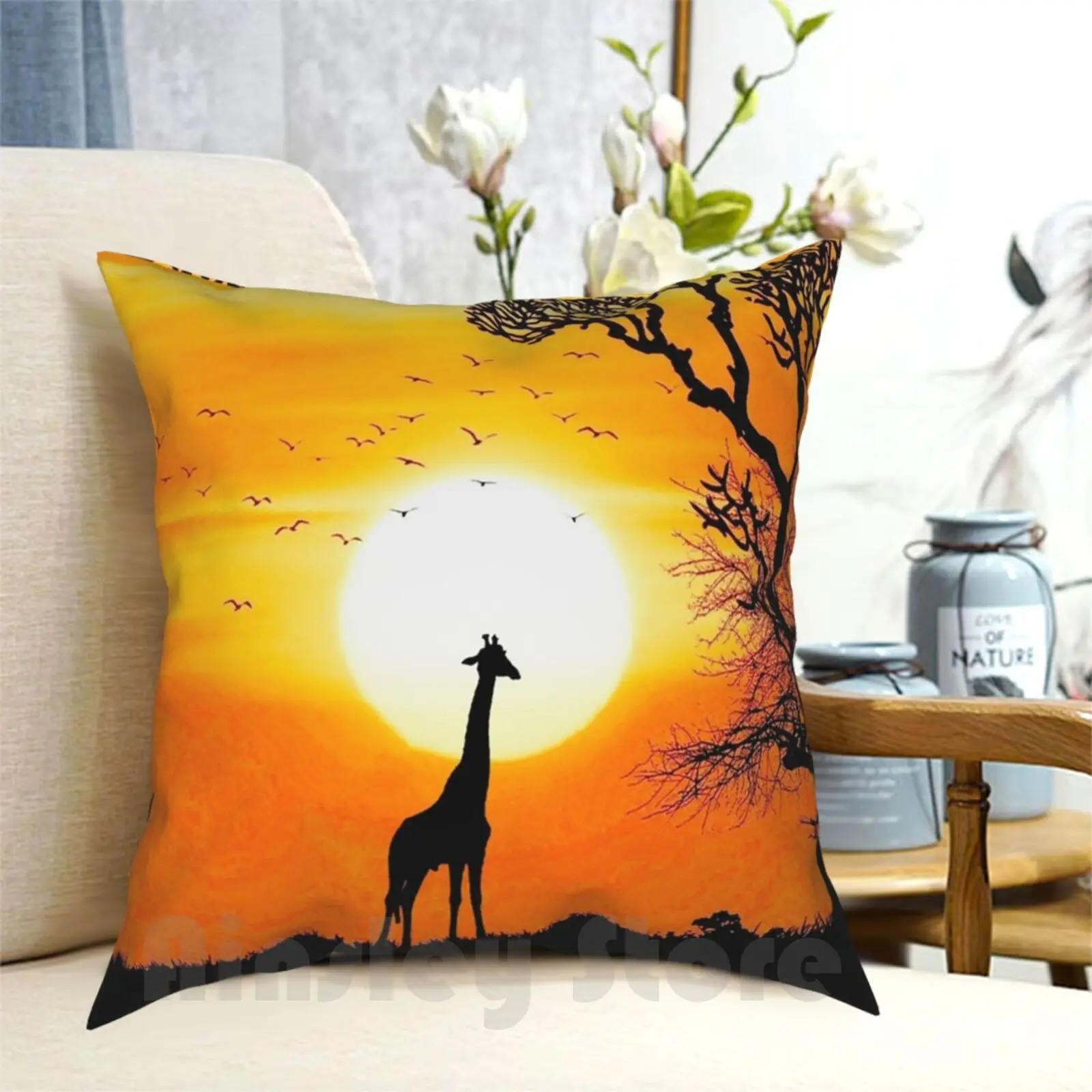 

Giraffe And Sun In Africa Pillow Case Printed Home Soft DIY Pillow cover Safari Sunset Sun Night Giraffe Animal Silhouette
