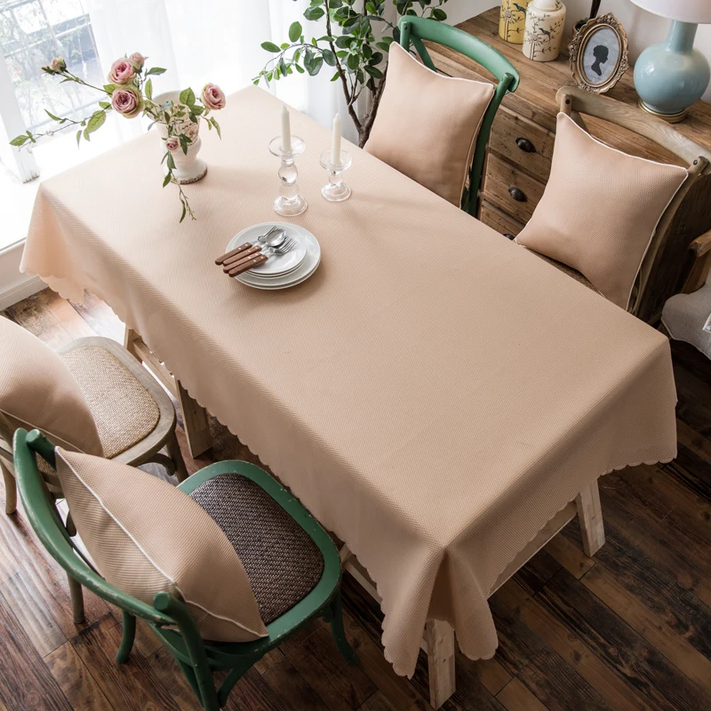 

Yaapeet 1pc Solid Color Table Cloth Polyester Non-slip Home Decoration Light Brown Rectangle Desk Protection White Table Cover