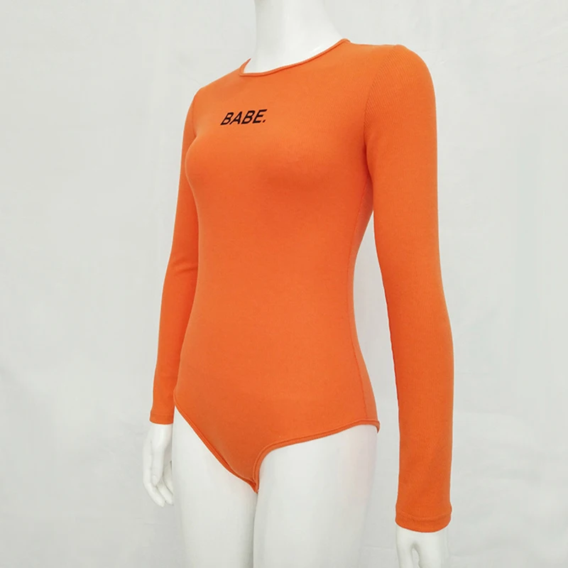 

Autumn 2021 Letter Printing Jumpsuit Stretch Long Sleeve Bodysuit Spring Fashion Women Solid O-neck Fitness Bodysuits Romper