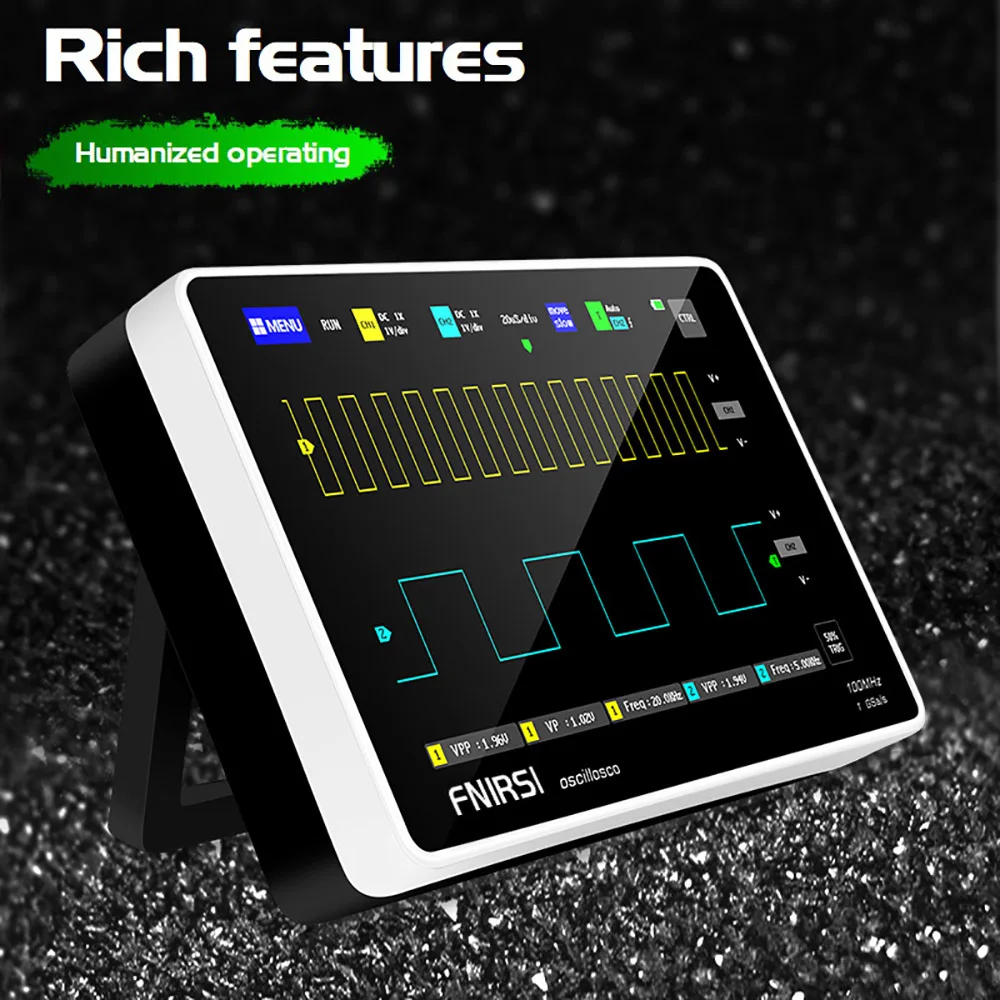 

FNIRSI 1013D Digital Oscilloscope Portatil Dual Channel 100M Bandwidth 1GS Sampling Rate AC/DC Mini Tablet Osciloscopio Digital