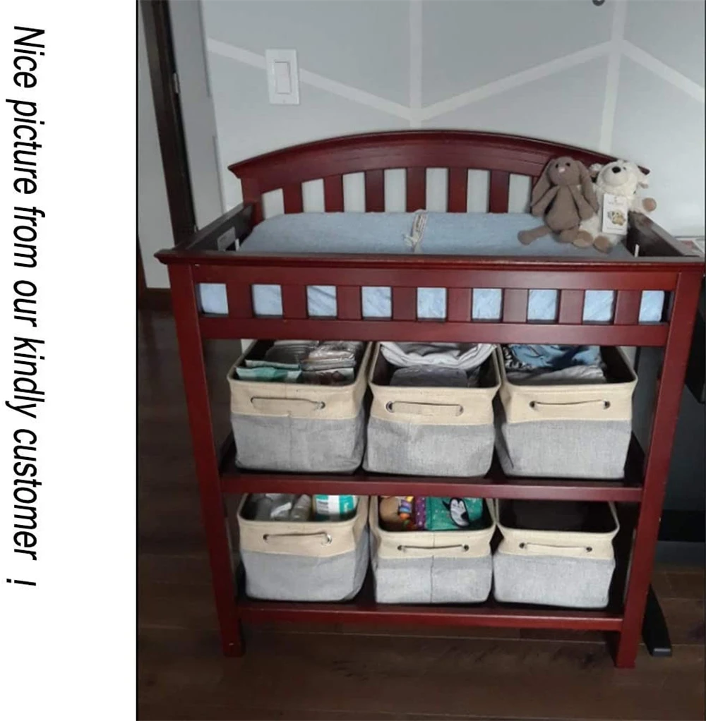 

Foldable Clothing Storage Basket Bin Box Large Canvas Fabric Collapsible Organizer with Handles for Home Office Closet Storage