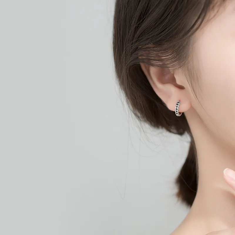 

S925 Sterling SilverColor Street Fashion Punk Style Jewelry Vintage Pattern Hoop Earring For Women Lady Daughter Gift