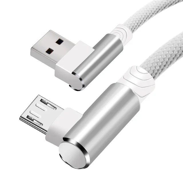 White Micro USB кабель 90 градусов игровой 2.4A быстрой зарядки синхронизации данных провода мобильного телефона универсальный для samsung Galaxy note s6 s7 - Цвет: White