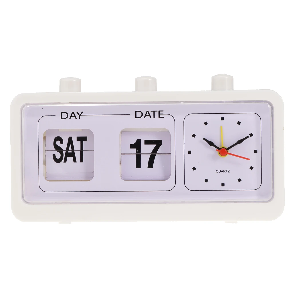 Vintage Retro Quartz Alarm Clock Flip Calendar Display Clock Day Date Time Display Clock for Home Bedroom Decoration