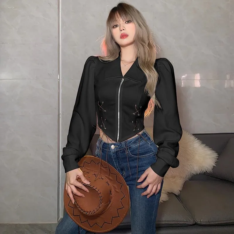 

Модная женская рубашка, Женская нишевая весна-осень 2022, новая рубашка-поло с длинным рукавом, асимметричная черная и белая блузка для женщин...