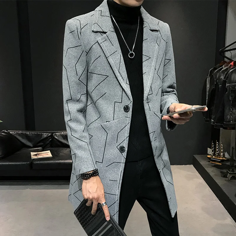 gray Мужские пальто, куртки, зимние мужские официальные однобортные пальто, Длинная шерстяная куртка, верхняя одежда, ветровка Abrigo Largo Hombre - Цвет: gray