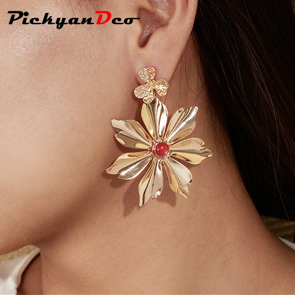 Модные металлические длинные висячие серьги PickyanDco в форме цветка богемные