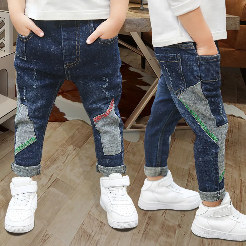 TK611 blue Kids Jeans for Boys Fashion Splice Denim Trousers Children Broken Hole Jeans Autumn Winter Casual Costume Wear Long Pants - Цвет: TK611 blue