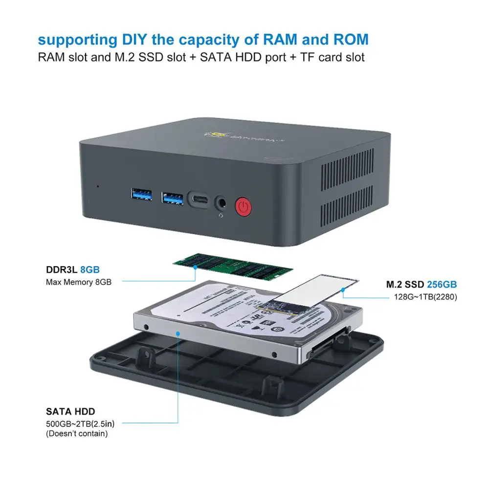 Beelink U55 мини ПК Win10 Intel Broadwell i3 5005U 8G ОЗУ 128 ГБ/256 ГБ/512 ГБ/1T ПЗУ USB3.0 RJ45 BT4.0 Type C Dual WIFI 2 4G + 5