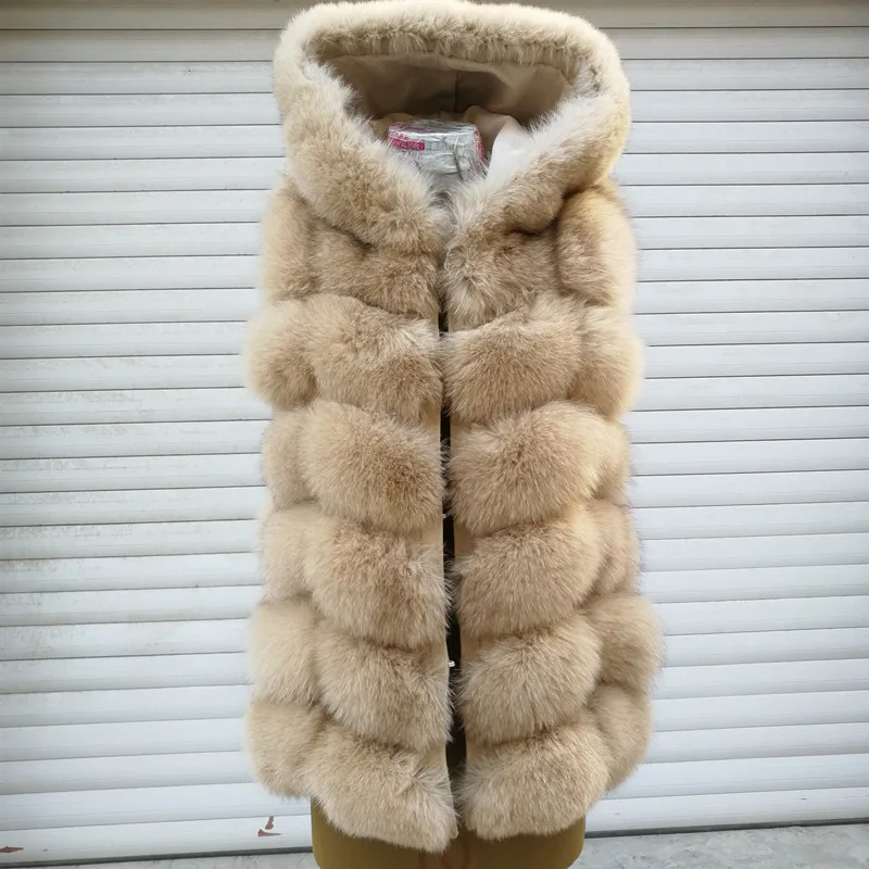 Новинка 2019 Модный женский жилет из натурального Лисьего меха куртка с капюшоном