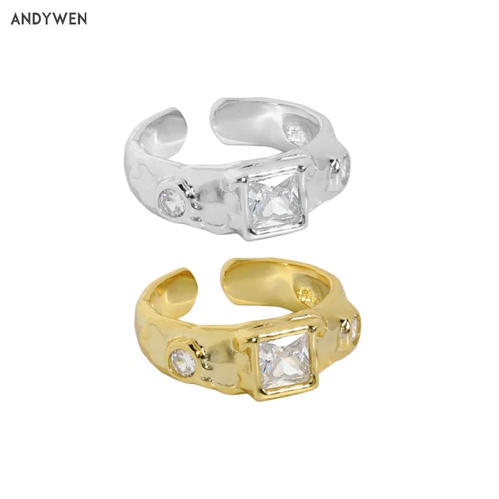 

Женское кольцо с большой луной ANDYWEN, регулируемое кольцо из стерлингового серебра 925 пробы с гладкой поверхностью, роскошные модные ювелирн...