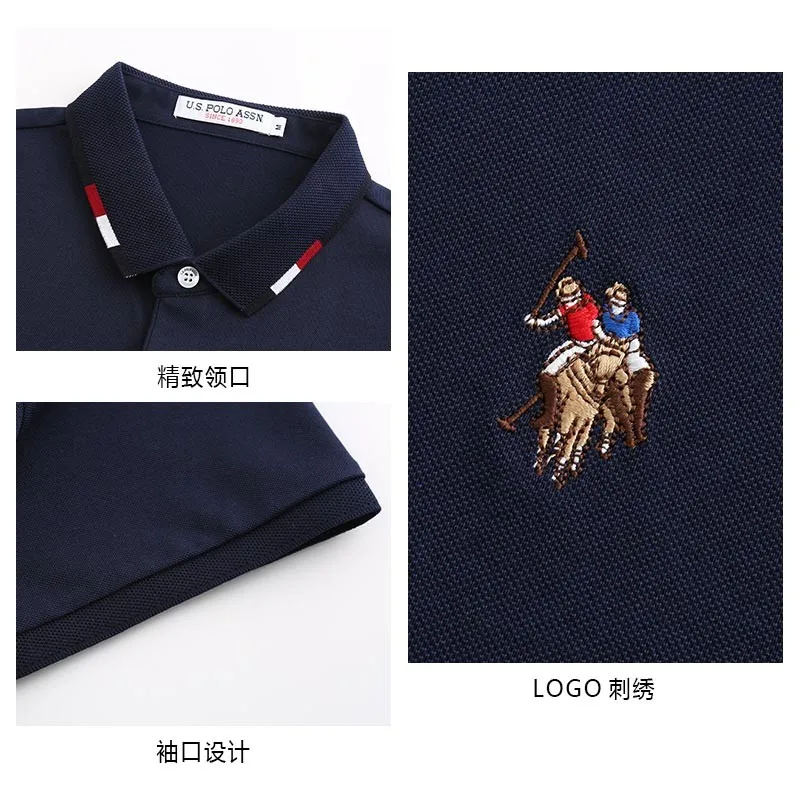 США Футболка поло Assn мужская с коротким рукавом повседневная однотонная Модная
