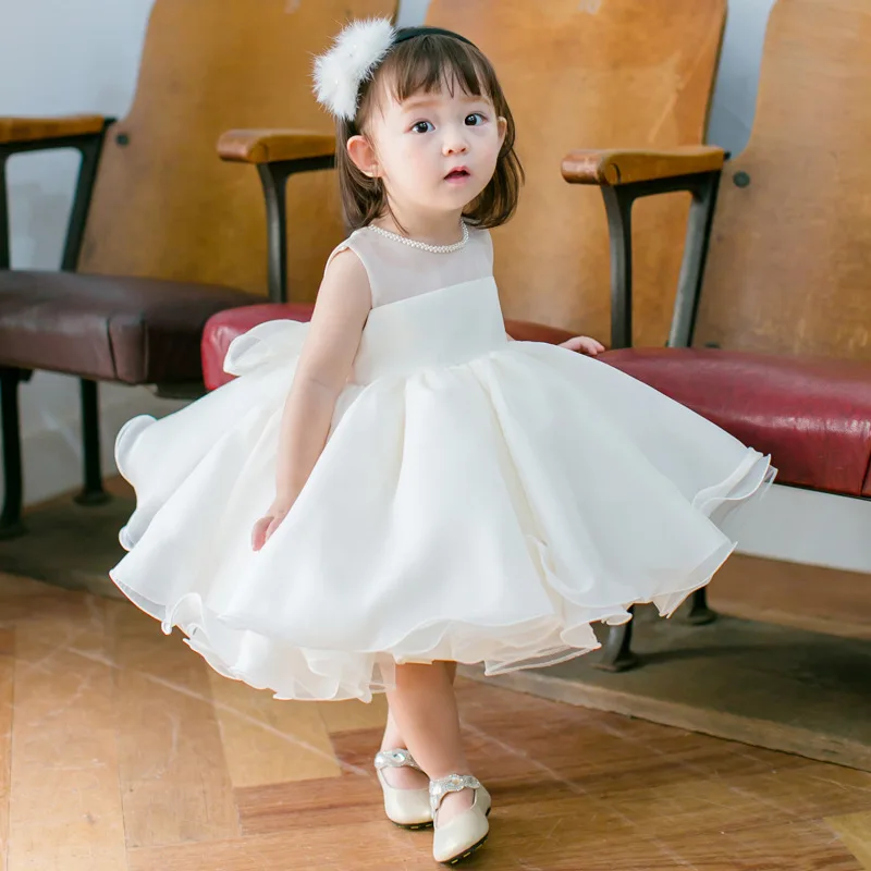 Платье на 1-й день рождения для девочек 2-3 лет белое платье Тюлевое Розовое