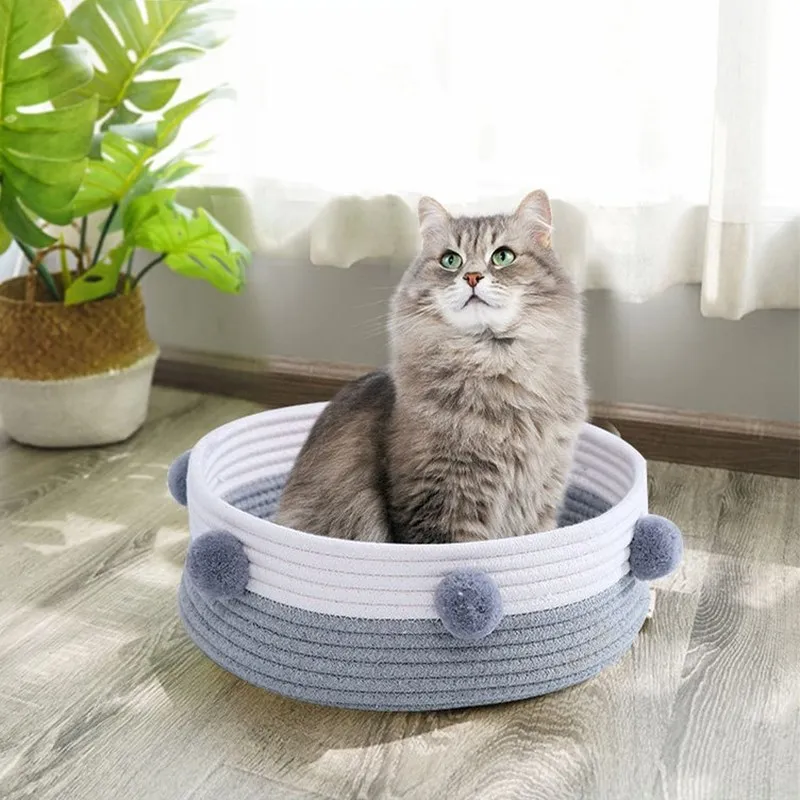 Круглая плетеная кровать для кошки из хлопка новинка всесезонный Универсальный