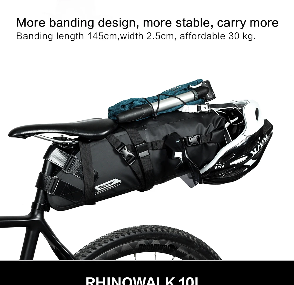 RHINOWALK полностью водонепроницаемая велосипедная седельная сумка 10л большая Вместительная дорожная велосипедная Сумка для езды на большие расстояния MTB багажная сумка Pannier черная