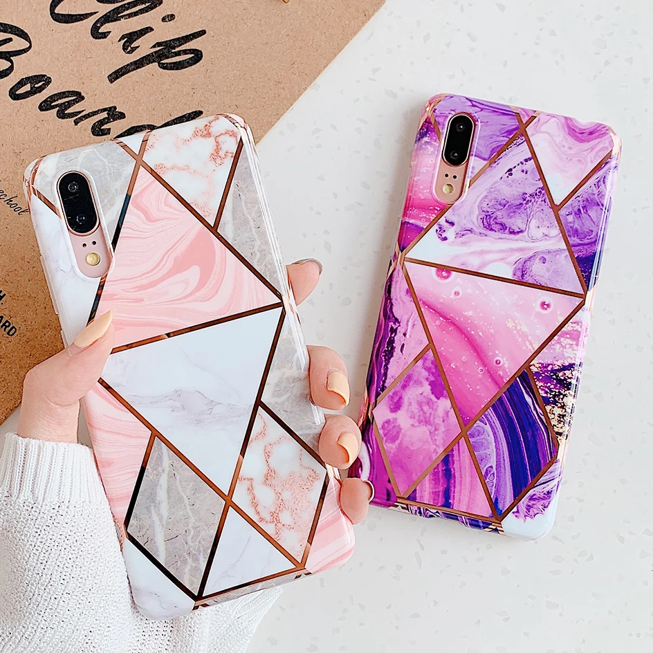 Чехол LOVECOM с геометрическим мрамором для телефона Huawei P20 P30 P40 Pro Lite Mate 20 мягкий