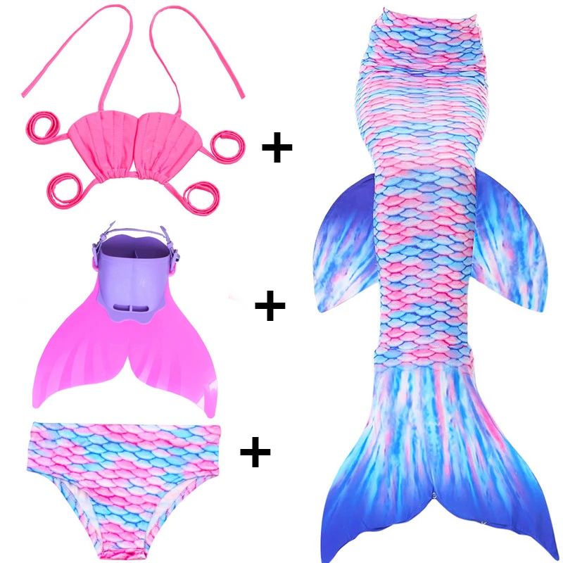 Детский женский костюм Русалочки купальный с хвостом и моноластами для девочек