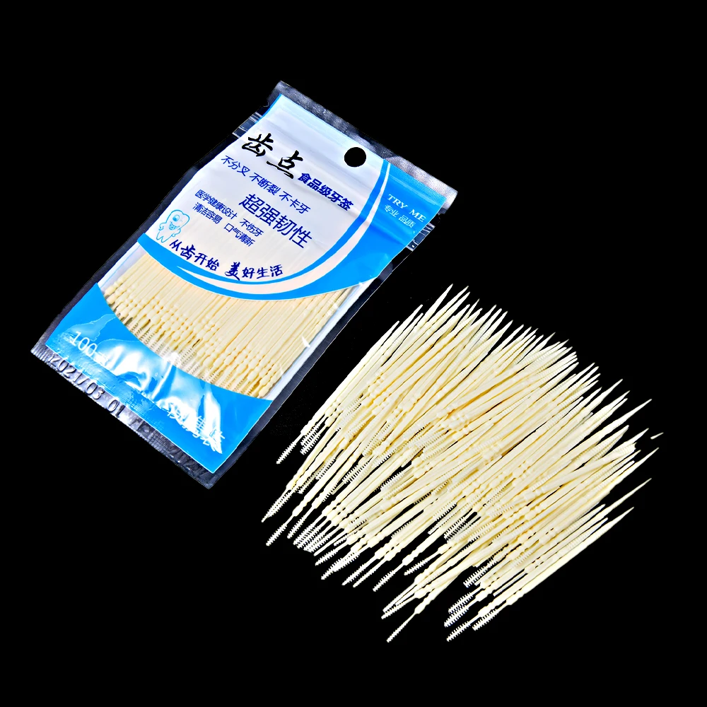 

100pcs/box Double Head Dental Floss Interdental Toothpick Brush Brush Teeth Stick Dental Oral Care Toothpicks