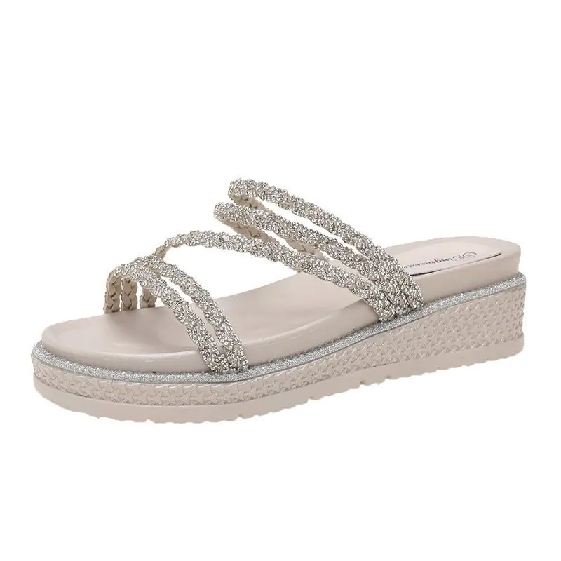 

Clear Heels Clogs Wedge 2021 Summer Low Sandals Woman Leather Open Toe Suit Female Beige Muffins shoe Womens Shoes Platform Low