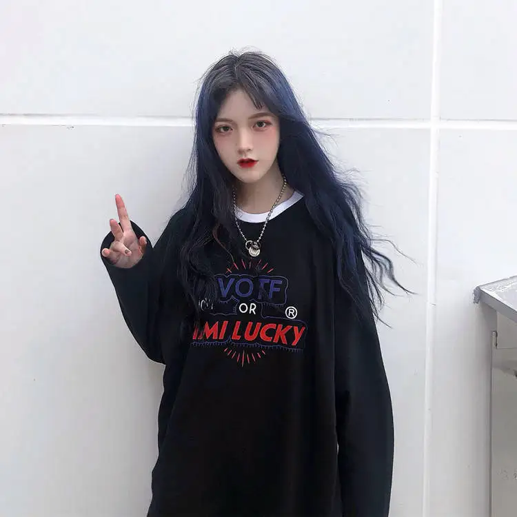 

Spring and autumn Korean version of loose long-sleeved T-shirt women foreign style jacket outside the bottom shirt