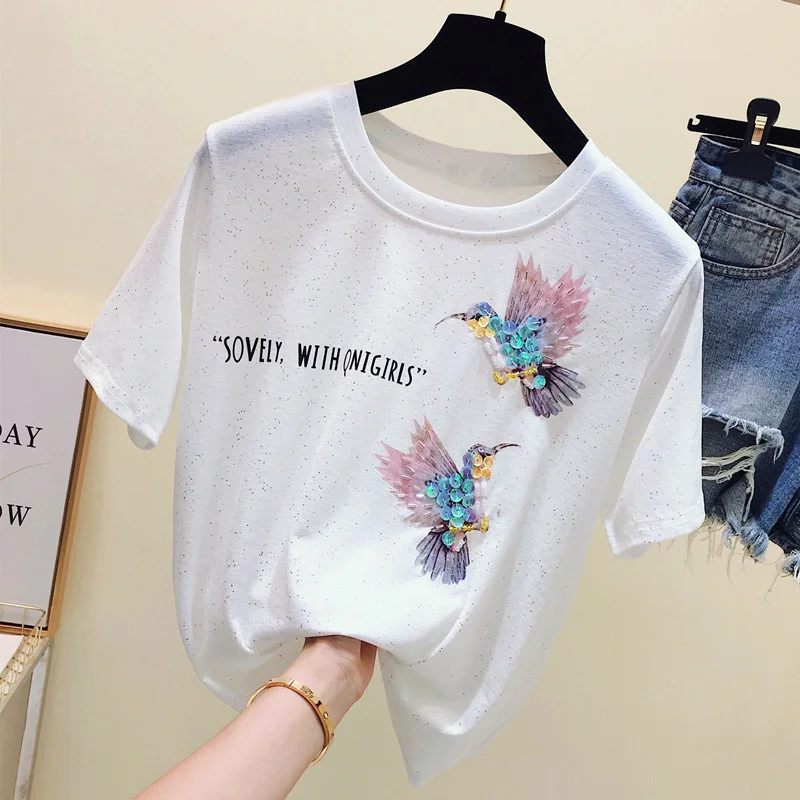 Летняя женская хлопковая футболка с коротким рукавом и буквенным принтом