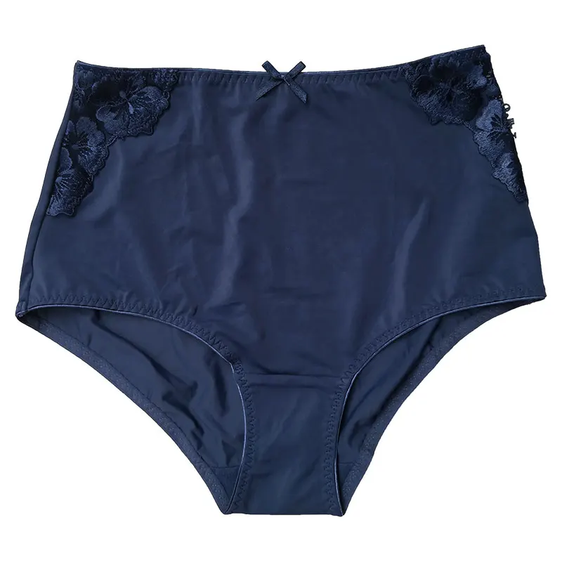

Plus Size Women Underwear High waist Embroidery Flower Ice Silk Lace Panties Solid Color Sexy Brief for female Gift S-3XL BR017
