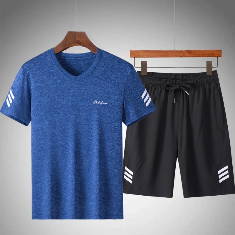 Мужской спортивный костюм из 2 предметов повседневная быстросохнущая футболка и