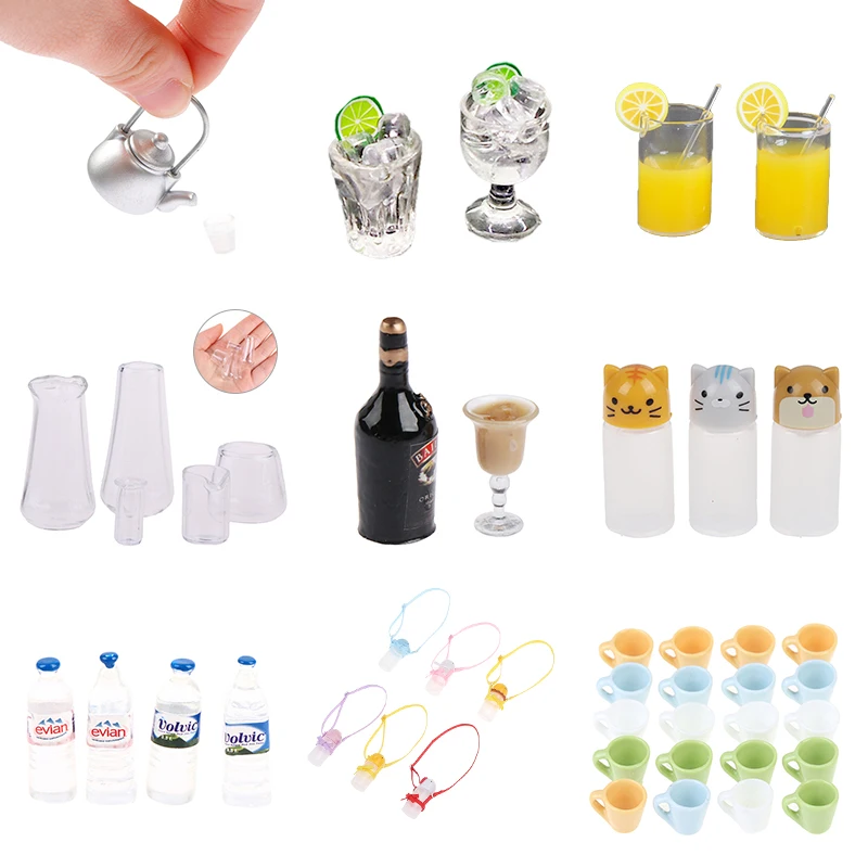 

1/2/3/4/10pcs 1:12 Dollhouse Miniature Mini Lemon Juice Tea Set Wine Bottles Glass Drinking Cup vacuum cup Dollhouse Accessories