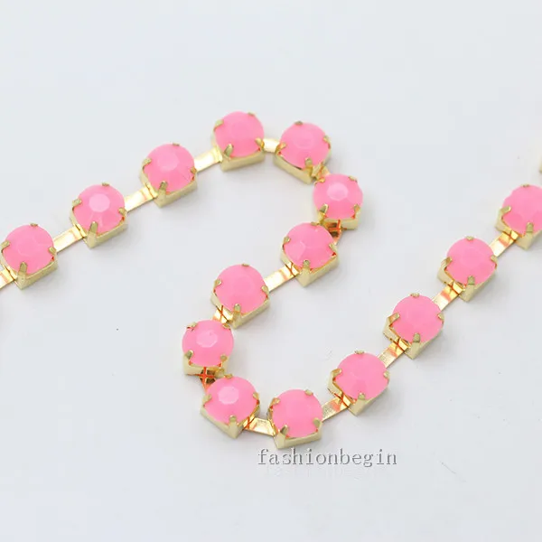 pink 1 ярд ss28 ss38 цветные акриловые хрустальные стразы отделка чашки коготь латунная цепь пришить клей на обрезку DIY Швейные аксессуары ремесла - Цвет: pink