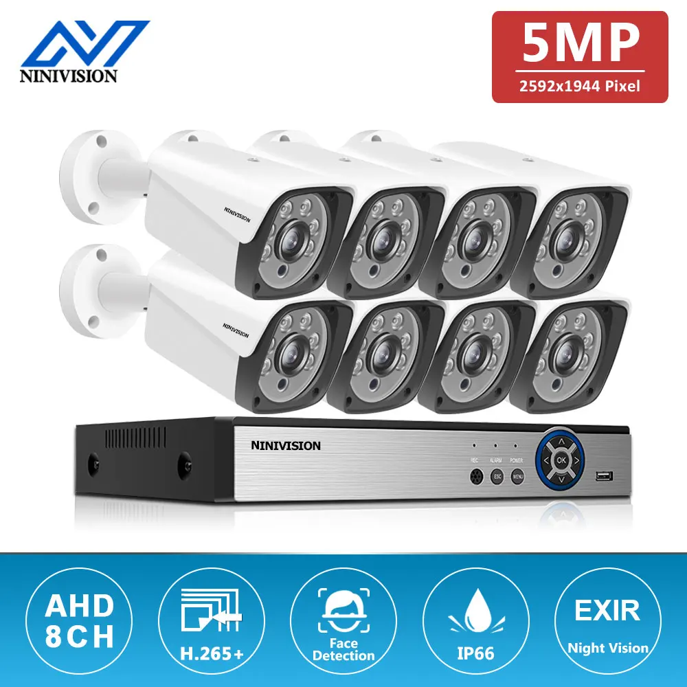 

H.265 8CH DVR Home Security Surveillance System Kits 5MP super HD Outdoor Waterpfoof AHD Camera Motion/Face Detection