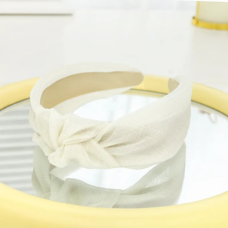 

New Solid Color Headband Knot Hair Hoop for Women Net Yarn Wide Female Knot Headbands Simple Cloth Hairbands Girl Hair Accessory