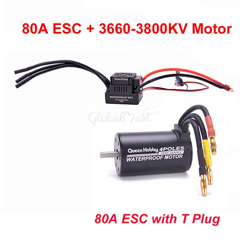 80A and 3660-3800KV Водонепроницаемый S-80A 80A/S-120A 120A 2-4S ESC+ 3660 3300KV 3800KV/3670 2150KV 2650KV бесщеточный двигатель для 1/8 1:8 RC автомобилей грузовых автомобилей - Цвет: 80A and 3660-3800KV
