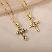 multicolor cross necklaces for women shiny zircon cross moon pendant choker couple necklace christmas aesthetic jewelry gift