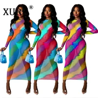 xuru summer new style womens dress european and american style printed dress sexy perspective nightclub dress