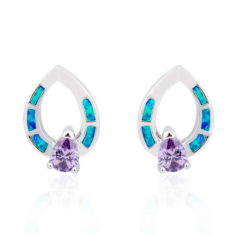 Женские серьги в стиле бохо с голубым и белым огненным опалом маленькие