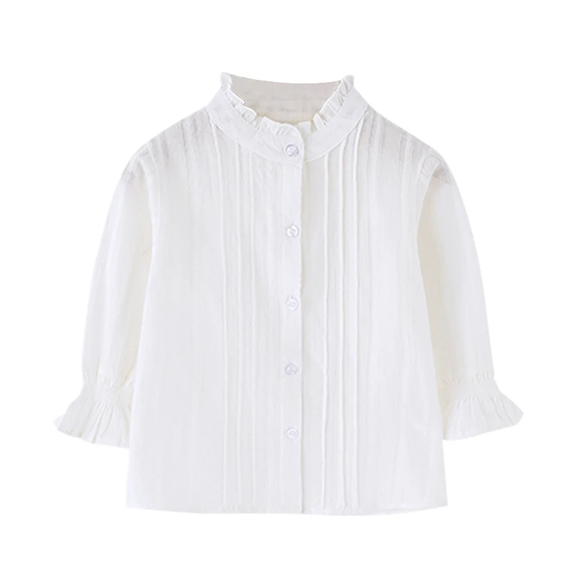 Белая школьная рубашка для девочек с длинным рукавом блузка круглым вырезом топы