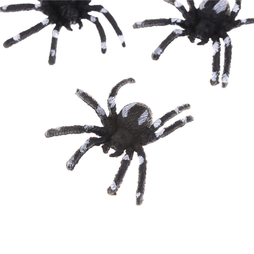 5pcs/lot 4.5cm Small Black Plastic Fake Spider Toys Novelty Funny Joke Prank Realistic Props Halloween Decorative Spiders - купить по