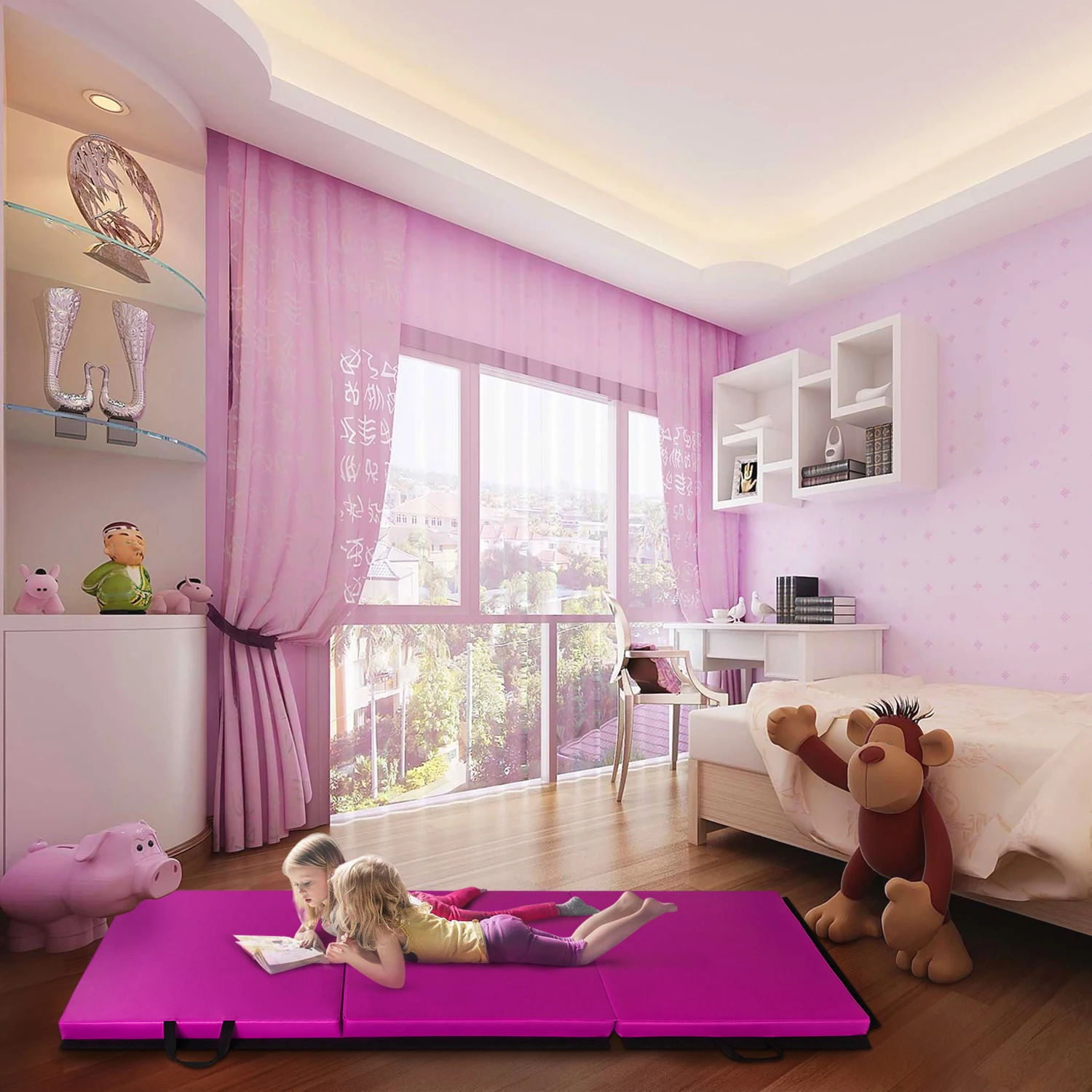 

6'x2'x2" Tri-fold Gymnastics Yoga Mat with Hand Buckle Purple