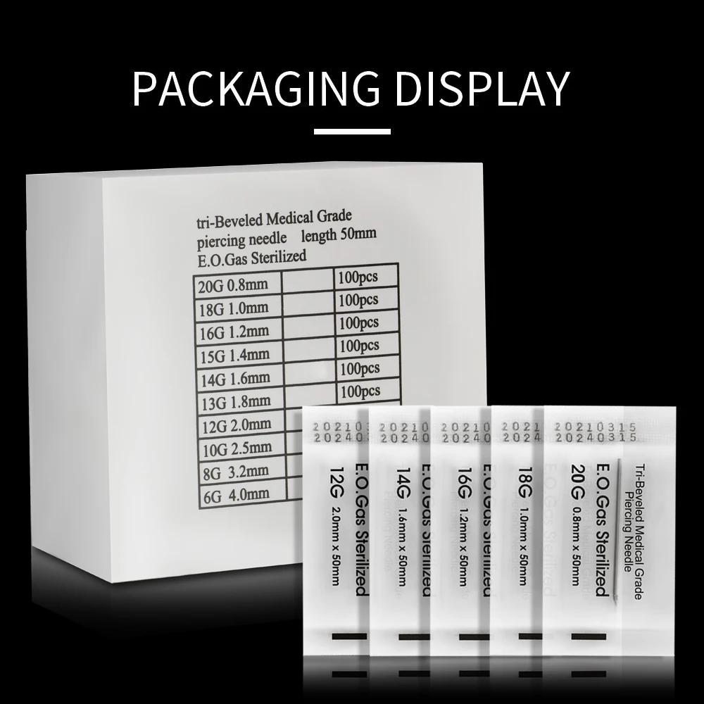 100 шт 16 г одноразовые стерильные для тату иглы пирсинга тела с коробкой уха носа