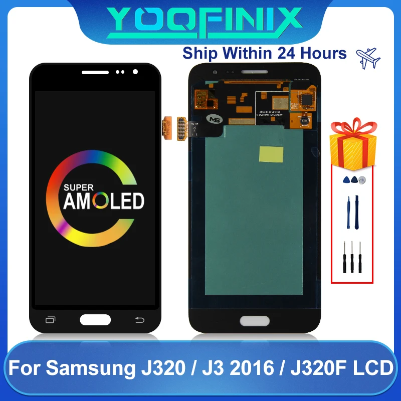 ЖК-дисплей AMOLED для Samsung Galaxy J320 дисплей телефона J3 2016 сенсорный экран дигитайзер
